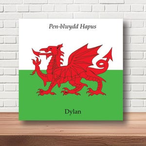 Personalised Patriotic Pen~Blwydd Hapus Happy Birthday Welsh Dragon Flag Welsh Language Card- Any Name