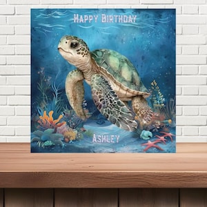 Gepersonaliseerde verjaardagskaart Reptiel zeeschildpad - eender welke naam - of gewoon een gelukkige verjaardag