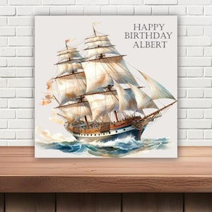 Biglietto di auguri di compleanno personalizzato Classic Clipper Ship - Qualsiasi nome - O semplicemente Buon compleanno