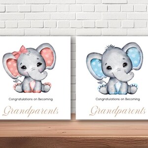 Neue Großeltern Glückwunschkarte - Baby Pink oder Blau Elefant