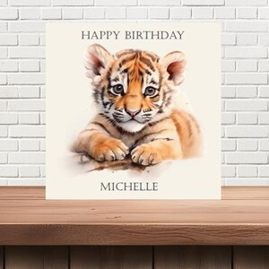 Tarjeta de feliz cumpleaños personalizada con retrato de cachorro de tigre (cualquier nombre)