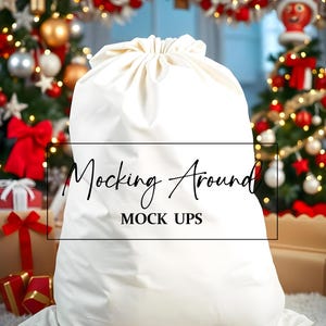 Santa Sack Mock Up Natural Gift Bag Drawstring Mock Up Christmas Mockup Bundle Natural Canvas Bag Gift Bag Mock up Bundle Santa Mockup
