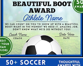 Soccer Award Certificate Editable Award Ceremony Printable End of Season Soccer Canva Soccer Team Party Printable Template