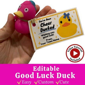 Cheer Duck Tags zum Ausdrucken, Good Luck Duck Canva Template, Jubel-Geschenk, Sie wurden jubeln Ducked, Jubel-Teamgeist-Idee, Gipfeltreffen