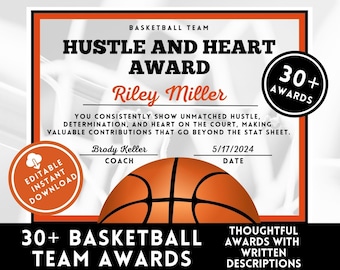 Basketball Award Certificate Editable Award Ceremony Printable End of Season Basketball Canva Basketball Team Party Printable Template