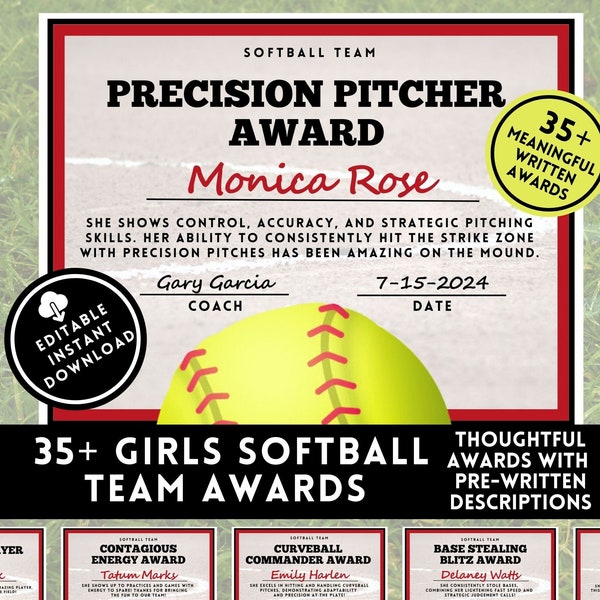 Softball Award Template Etsy