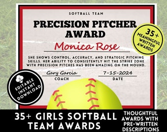 Editable Softball Award Certificate Template Softball Team Award Ceremony End of Season Party Printable Canva Team Party Printable Template