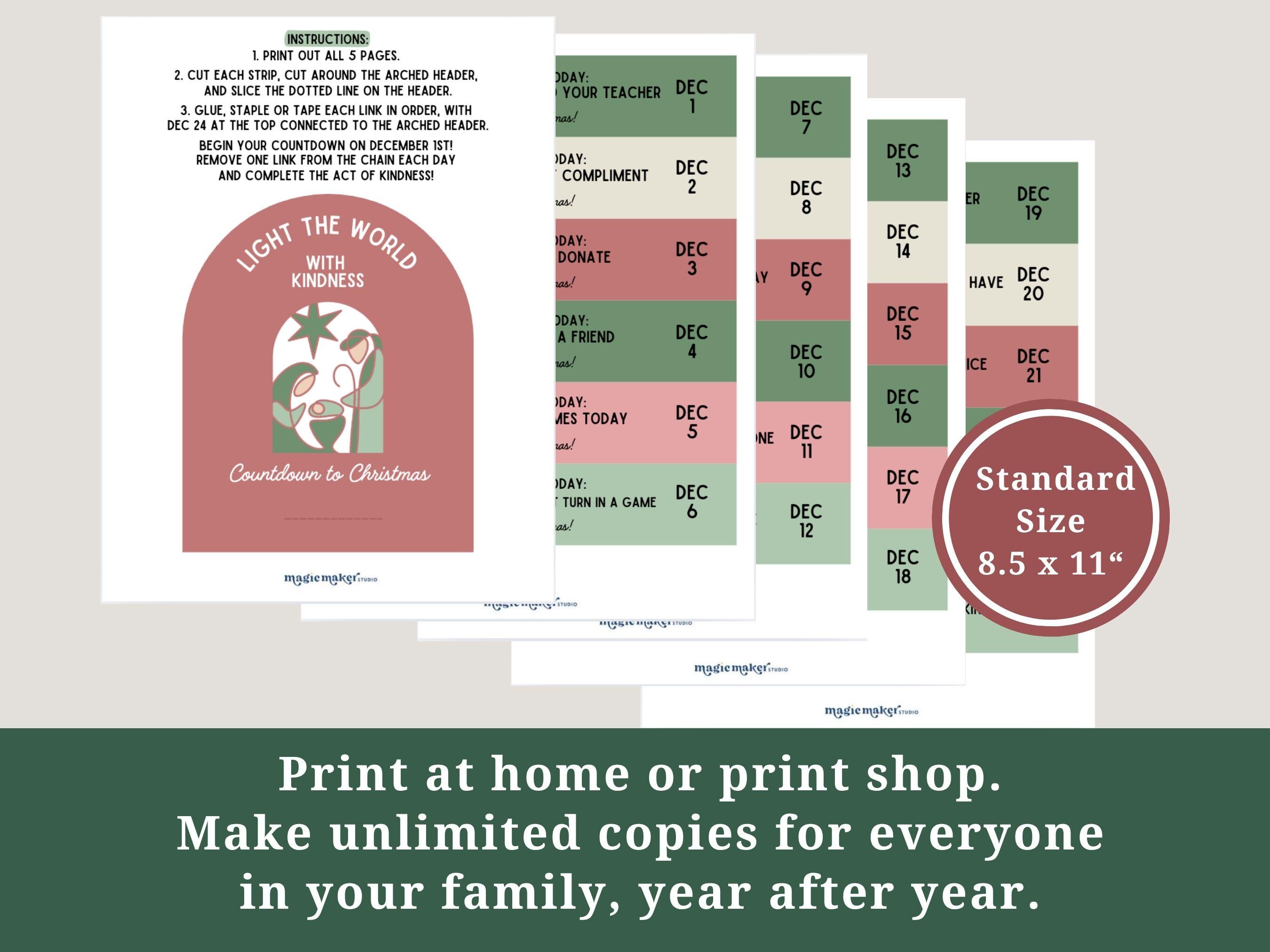 Christmas Paper Chain Advent Countdown Calendar, LDS Light the World ...