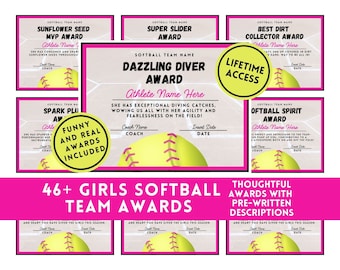 Editable Softball Award Certificate Template Softball Team Award Ceremony End of Season Party Printable Canva Party Funny Softball Awards