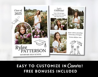 Graduation Announcement Template Grad Invitation 2025 Template Senior Announcement Grad Party Editable in Canva Girls Graduation Card Invite