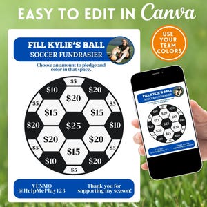 Editable Soccer Fundraiser Fill My Ball Soccer Fundraising Sheet Canva Template Printable Color My Ball Soccer Donation Tracker Soccer Team