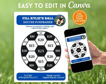 Editable Soccer Fundraiser Fill My Ball Soccer Fundraising Sheet Canva Template Printable Color My Ball Soccer Donation Tracker Soccer Team
