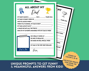 All About My Dad Printable Happy Fathers Day Gift for Fathers Printable Activity for Kids Coloring Sheet All About Dad DIY Instant Download