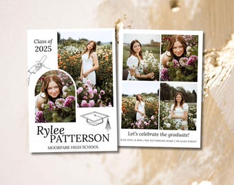 Senior Announcement Card, Minimalist Graduation Announcement, Graduation Announcement Party Template, Multiple Photo Grad Invite, 5x7 Photo