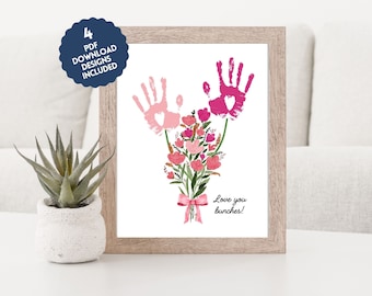 Blomhandavtryck Hantverkskonst Utskrivbar för Mamma Mormor Handavtryck Gåva från Barn Baby Småbarn till Mors Dag Mammas Handavtryck Konst Gör-det-själv-minnessak