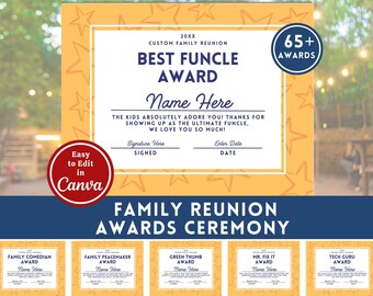 Family Reunion Awards Editable Printable Award Certificates Family Reunion Games Reunion Idea Custom Family Fun Awards Bundle Reunion Favors