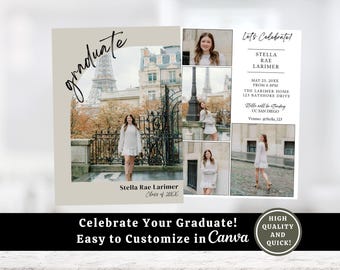 Graduation Announcement Template Graduation Invitation 2025 Template Senior Grad Party Girls Editable in Canva Girls Graduation Card Invite