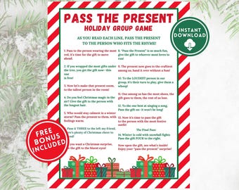 Christmas Pass the Present Game Christmas Party Game Printable for Adults Kids Teens Group Gift Exchange Game Pass the Gift Parcel Prize