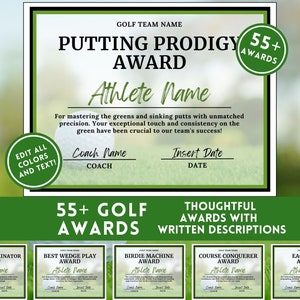 Golf Award Certificate Editable Award Ceremony Printable End of Season Golf Canva Golf Team Awards Party Printable Template Participation