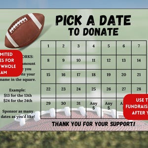 Football Calendar Fundraiser Pick a Date to Donate Football Team