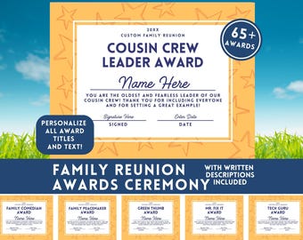 Family Reunion Awards Editable Printable Award Certificates Family Reunion Games Reunion Idea Custom Family Fun Awards Bundle Reunion Favors