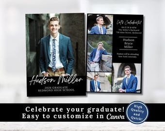 Graduation Announcement Template Graduation Invitation 2026 Template Senior Grad Party Boys Editable in Canva Boys Graduation Card Invite