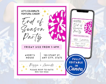 EDITABLE Cheerleading Team Party Invitation, End of Season Cheer Party Invite, Awards Certificate Night Banquet, Digital Canva Template