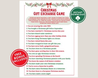 Weihnachtsgeschenkbörse Weißer Elefant Spiel Weihnachtsfeier Spiele Druckbare Weihnachtsspiele für Familien, Partys, Weihnachtsaktivität, Jugendliche