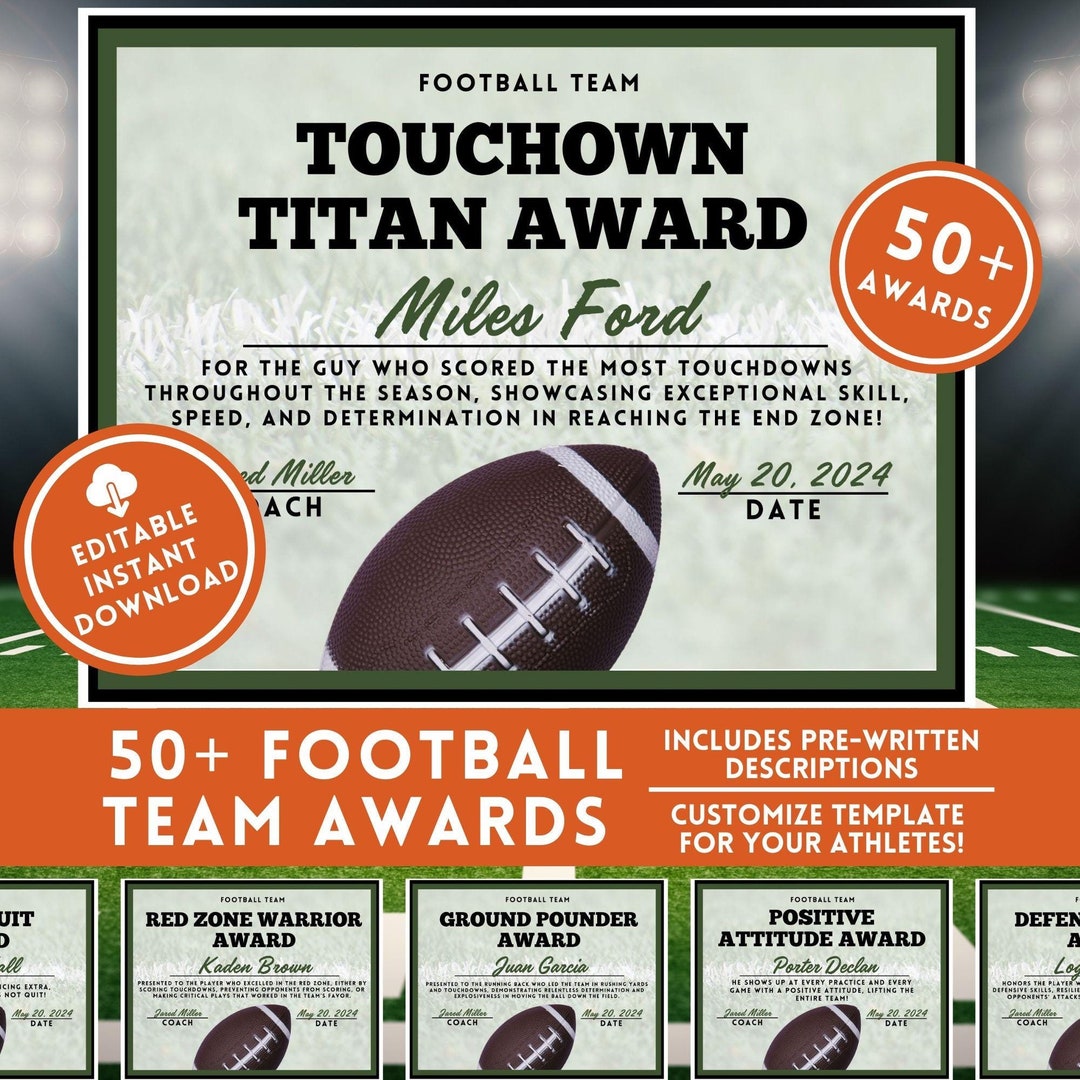 Football Award Certificate Editable Award Ceremony Certificate ...