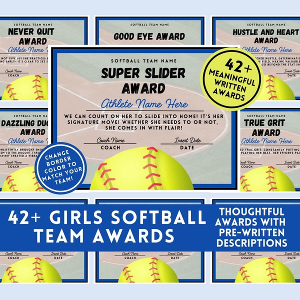 Editable Softball Award Certificate Template Softball Team Award Ceremony End of Season Party Printable Canva Team Party Printable Template