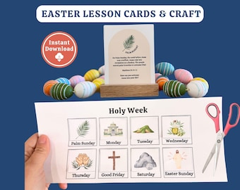 Easter Study Cards Holy Week Countdown Printable for Kids Family Easter Advent Cards Christian Gift Digital Download Bible Palm Sunday