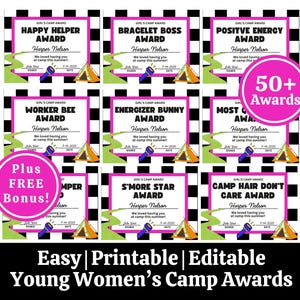 LDS Girls Camp Awards for Young Women, Editable Printable YW Camp Award Certificates, Look Unto Christ 2025, LDS camp Unity Tuck in Treats