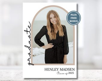 Editable Senior Announcement Card, Minimalist Girls Graduation Announcement, Grad Announcement Party Template, 5x7 Photo Grad Invite Canva