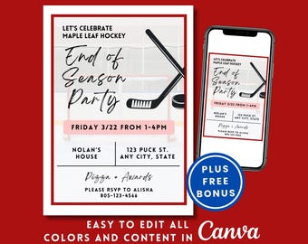 EDITABLE Hockey Team Party Invitation, End of Season Party Invite, Hockey Awards Certificate Night Banquet, Printable Canva Template Digital