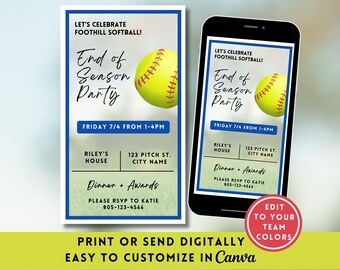 Editable Softball Award Invitation Party Template Team Award Ceremony End of Season Party Banquet Printable Canva Team Party Invite Digital