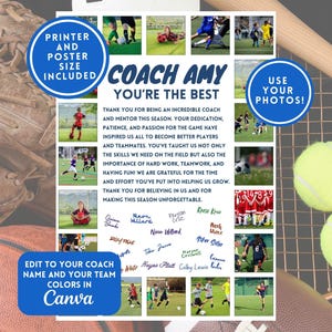 Collage de fotos de Canva para entrenadores, regalo de agradecimiento para entrenadores de fútbol, baloncesto, béisbol, softbol, equipo de fútbol, póster editable