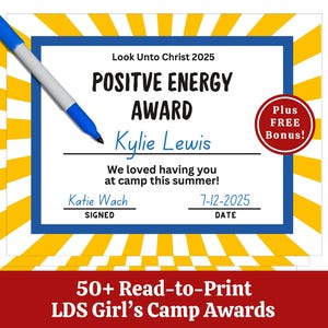 YW Camp Award Certificates, LDS Girls Camp Awards for Young Women, Blank Printable Editable in Canva, Look Unto Christ 2025 theme, Tuck in