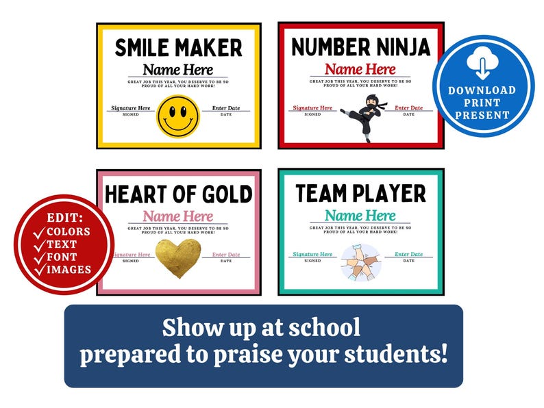 Classroom Award Certificates Editable in Canva, End of School Year ...