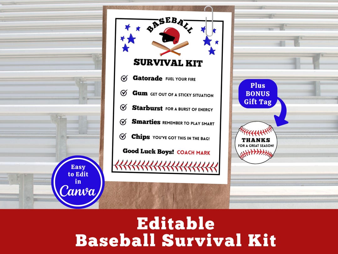 Editable Baseball Survival Kit Bag Tag Template, Editable Baseball ...