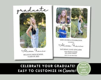 Senior Announcement Card, Minimalist Graduation Announcement, Graduation Announcement Party Template, Multiple Photo Grad Invite, 5x7 Photo