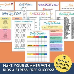 Printable Summer Checklist Template Editable Summer Planner for Kids 2024 Digital Download Schedule Summer Bucket List Reading Chart