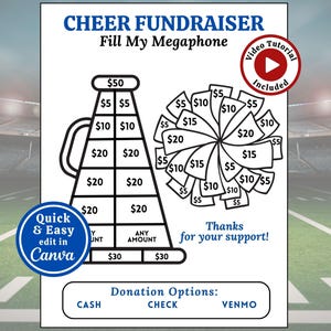 Editable Cheer Fundraiser Template, Fill My Megaphone Cheer Fundraiser Printable, Cheerleading Team Fundraising Flyer Form, Pay the Day Idea