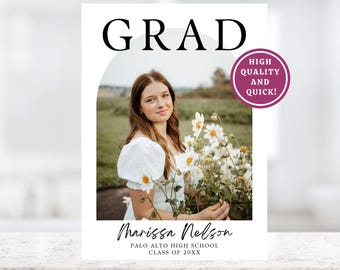 Graduation Announcement Template Class of 2026 Graduation Invitation Photo Card Senior Girl Editable in Canva Grad Party Invite Minimalist