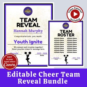 Cheer Team Reveal Form, Add Your Logo Template, Editable Canva Flyer, Cheer Tryout Results, Team Announcement, Cheer Roster Printable