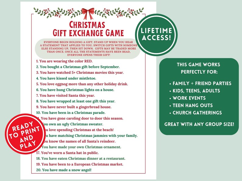 Jogo de troca de presentes de Natal, elefante branco, jogos de festa de Natal, jogos de Natal para imprimir para famílias, festas, atividades de Natal para adolescentes imagem 4