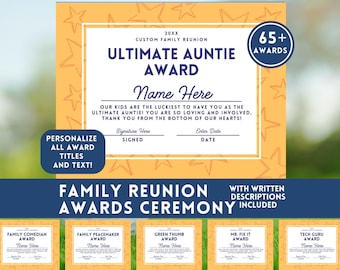 Family Reunion Awards Editable Printable Award Certificates Family Reunion Games Reunion Idea Custom Family Fun Awards Bundle Reunion Favors