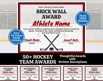 Editable Hockey Award Certificates, End of Season Hockey Team Awards Banquet, Field Hockey Ice Hockey Templates, Team Party Ideas Printable