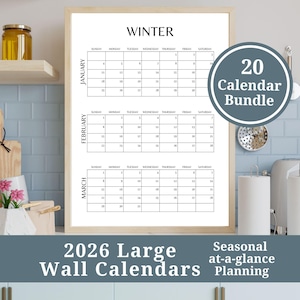 Simple 2026 Calendar Set, Monthly and Yearly Wall or Desk Calendar, Aesthetic Printable Planner Poster, Instant Download Digital Calendar