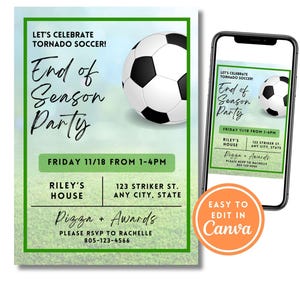 EDITABLE End of Season Party Soccer Team Party Invitation Invite Soccer Canva Template Editable Printable Digital Text Awards Night Template