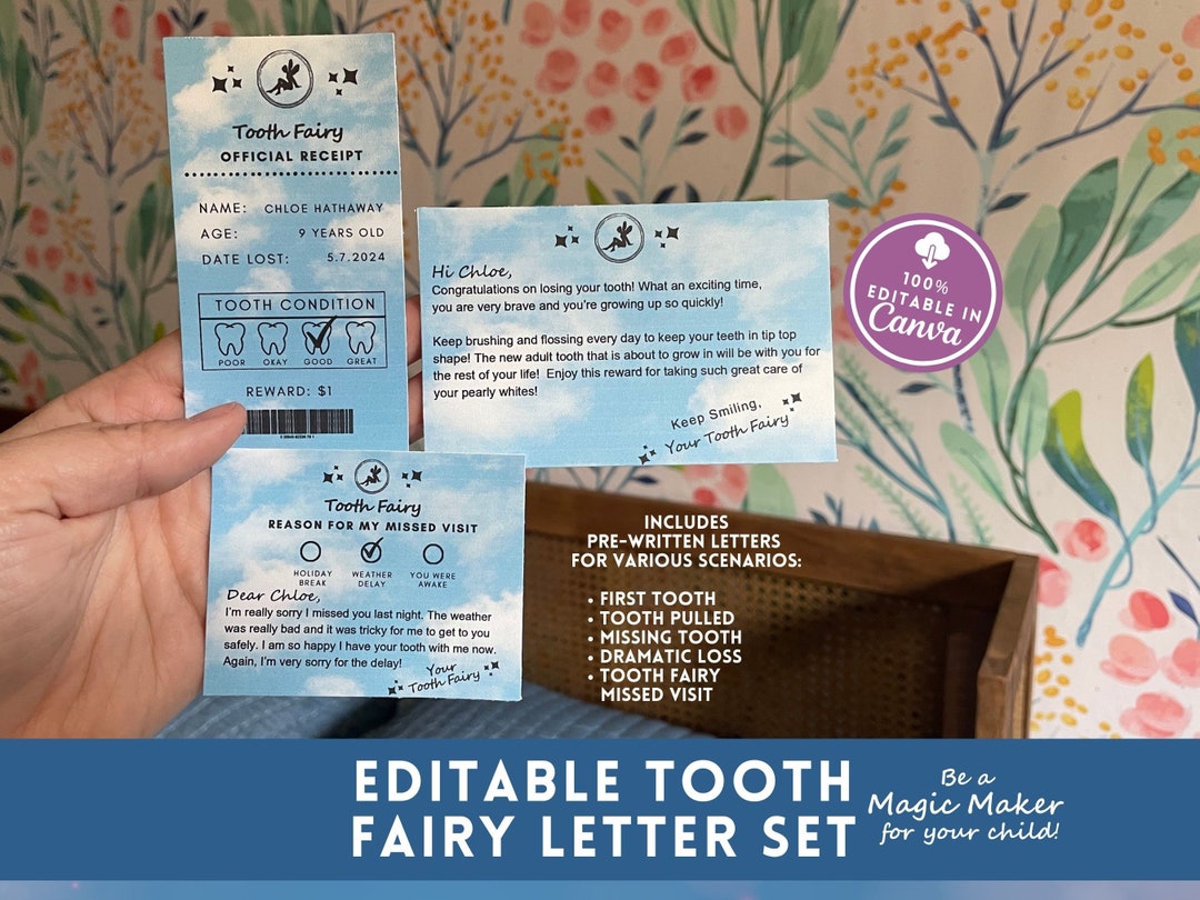 Editable Mini Tooth Fairy Letter Set, Printable Tooth Fairy Receipt ...